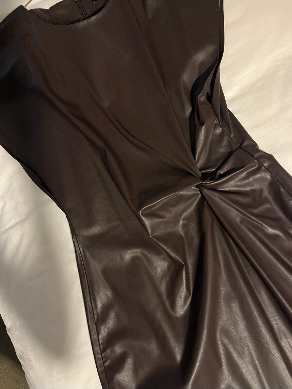 ZARA BROWN/EGGPLANT FAUX LEATHER LEATHER MIDI DRESS - Picture 3 of 4